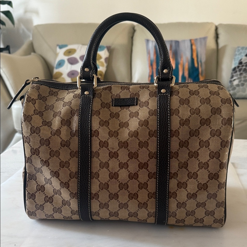 Gucci Tan and Brown Monogram Duffel Bag